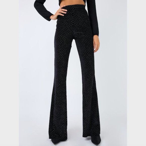 I.AM.GIA Pants - SOLD I.AM.GIA Black Velvet Studded Kelly Flare Pants XS